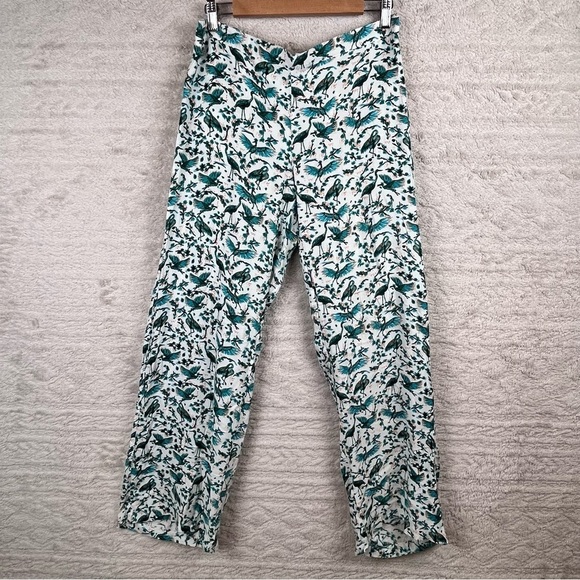 Anthropologie Boho ONIA Mila Crane Bird Print Viscose Pull On Pants Large - Picture 1 of 15
